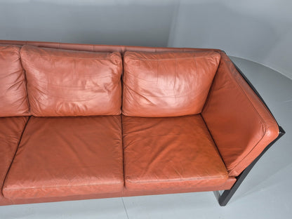 Vintage 3 Seat Sofa Reddy Brown Leather Stouby Denmark 1980s Retro EB10538 M3SS5