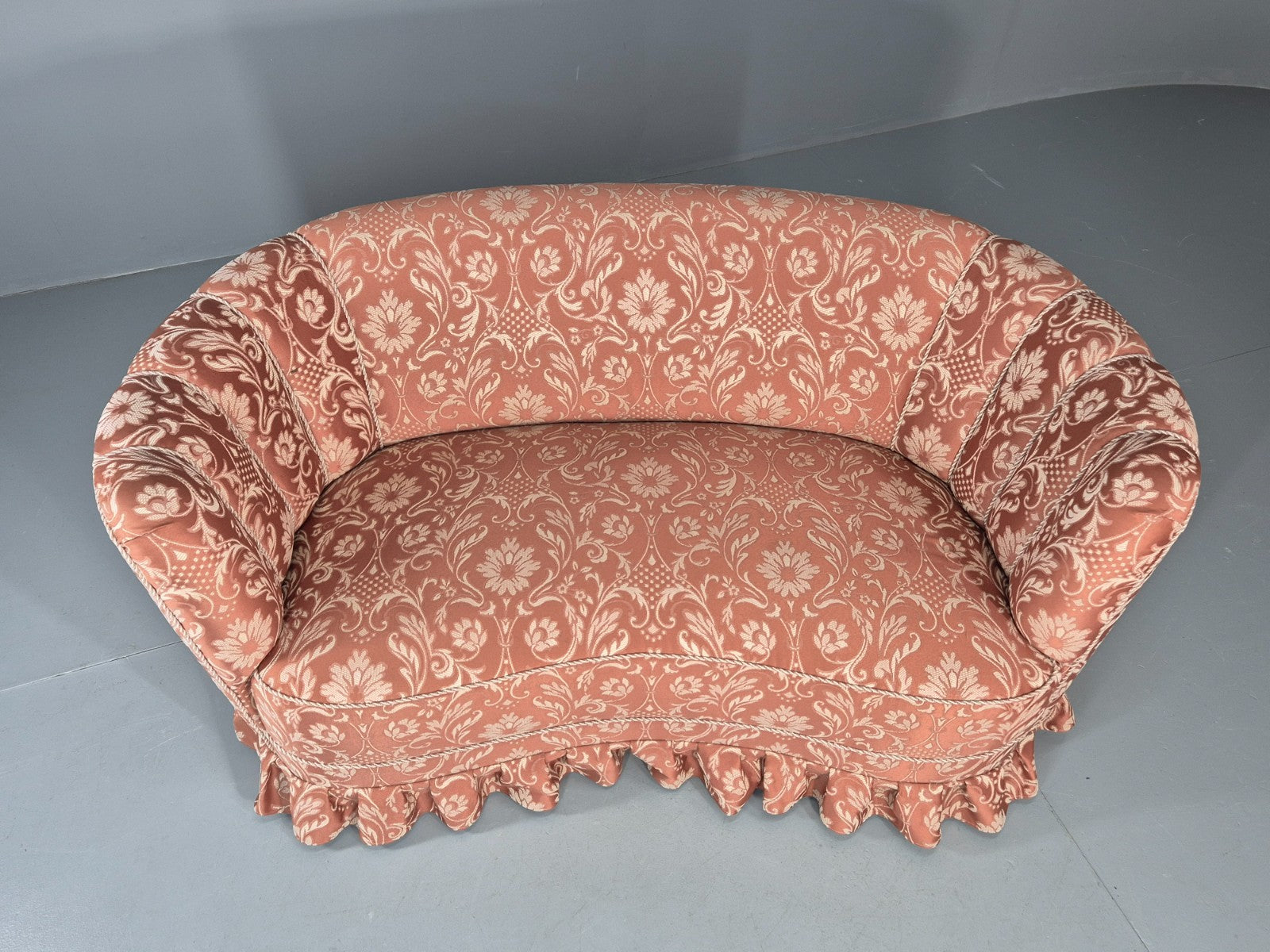 Vintage Danish Banana Sofa 1930s Art Deco Floral Pink Upholstery EB11410 V2SS3