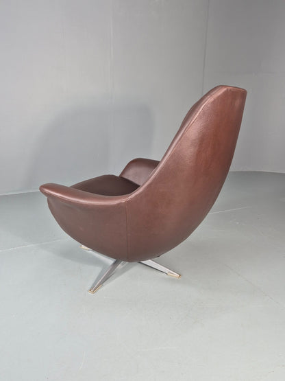 Retro Swivel Bucket Chair 1970s Denmark Brown Vinyl Mid Century EB11415 MSWI7