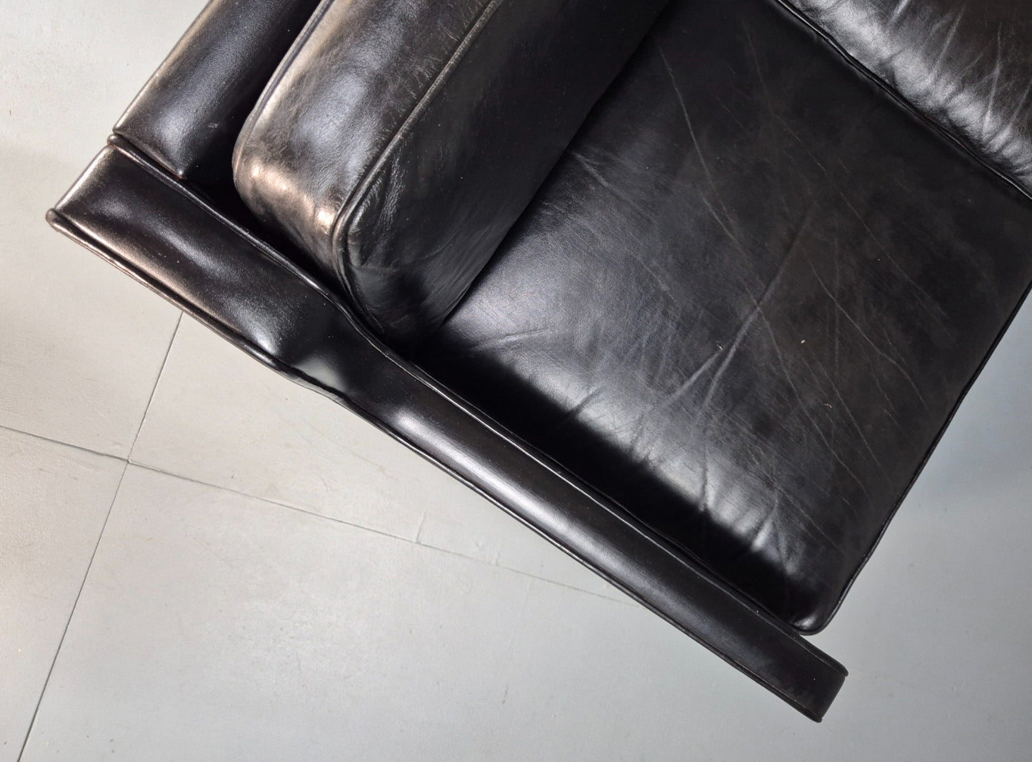 Vintage Three Seat Sofa Black Leather Danish 1960s Mid Century EB10208 M3SS14