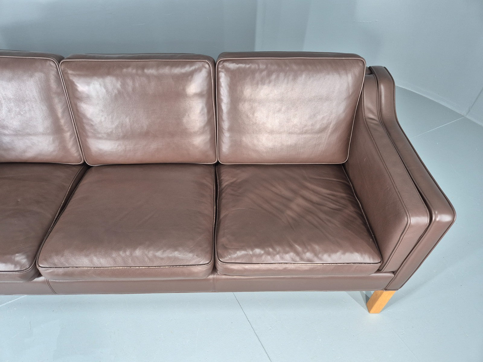 Vintage Danish 3 Seat Sofa Brown Leather Mogensen Style 1980s Retro EB10523 M3SS7