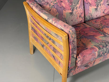 Vintage Stouby Sofa Floral Fabric Beech End 1980s Retro 3 Seat MCM EB6129 M3SS11
