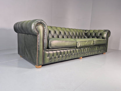 3 Seater Chesterfield Sofa Green Leather Studded Vintage EB11024 VCHE1