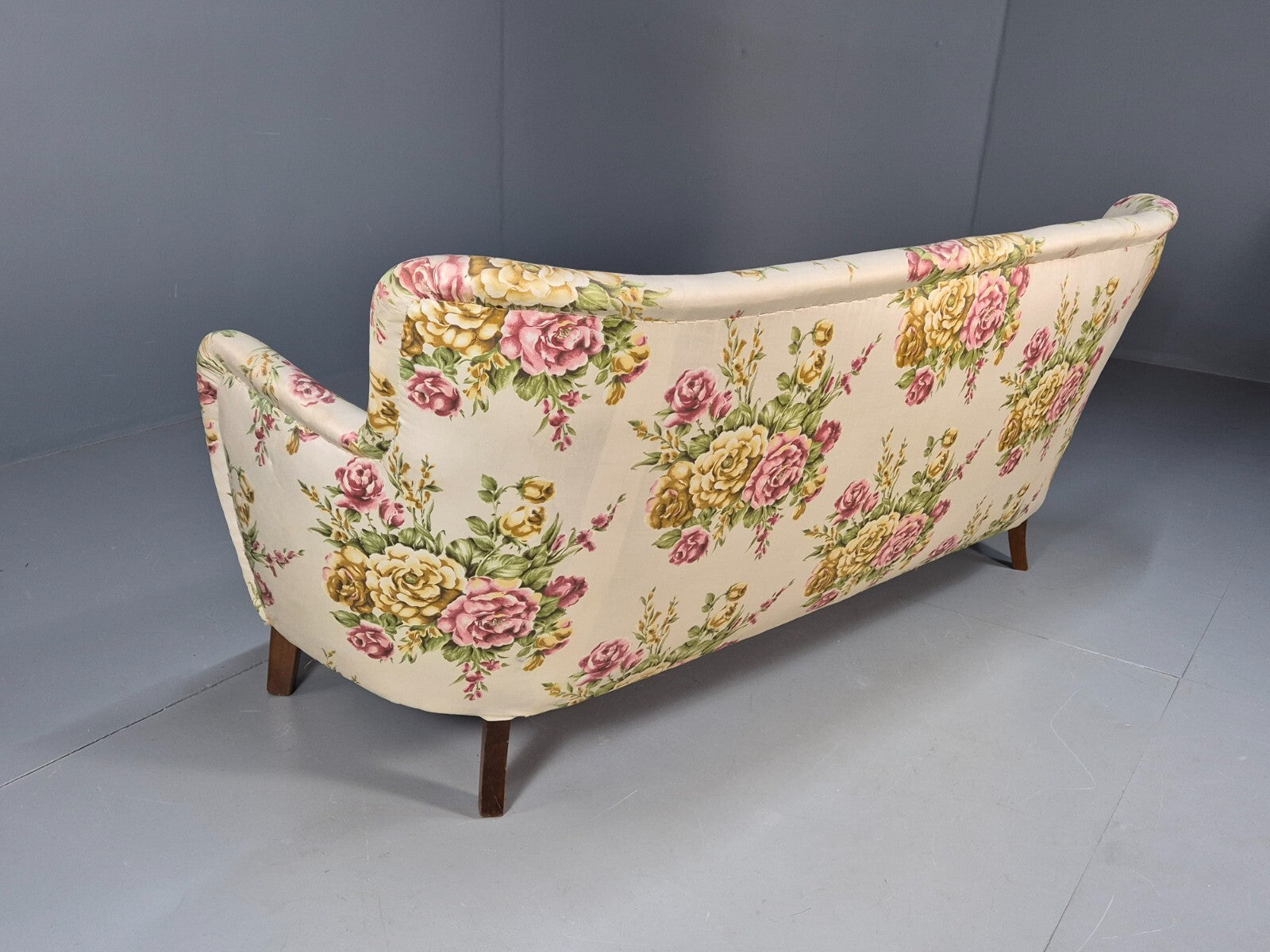 Vintage 3 Seater Sofa Floral Fabric 1950s Mid Century Danish Design EB9542 V3SS - UKDK FURNITURE