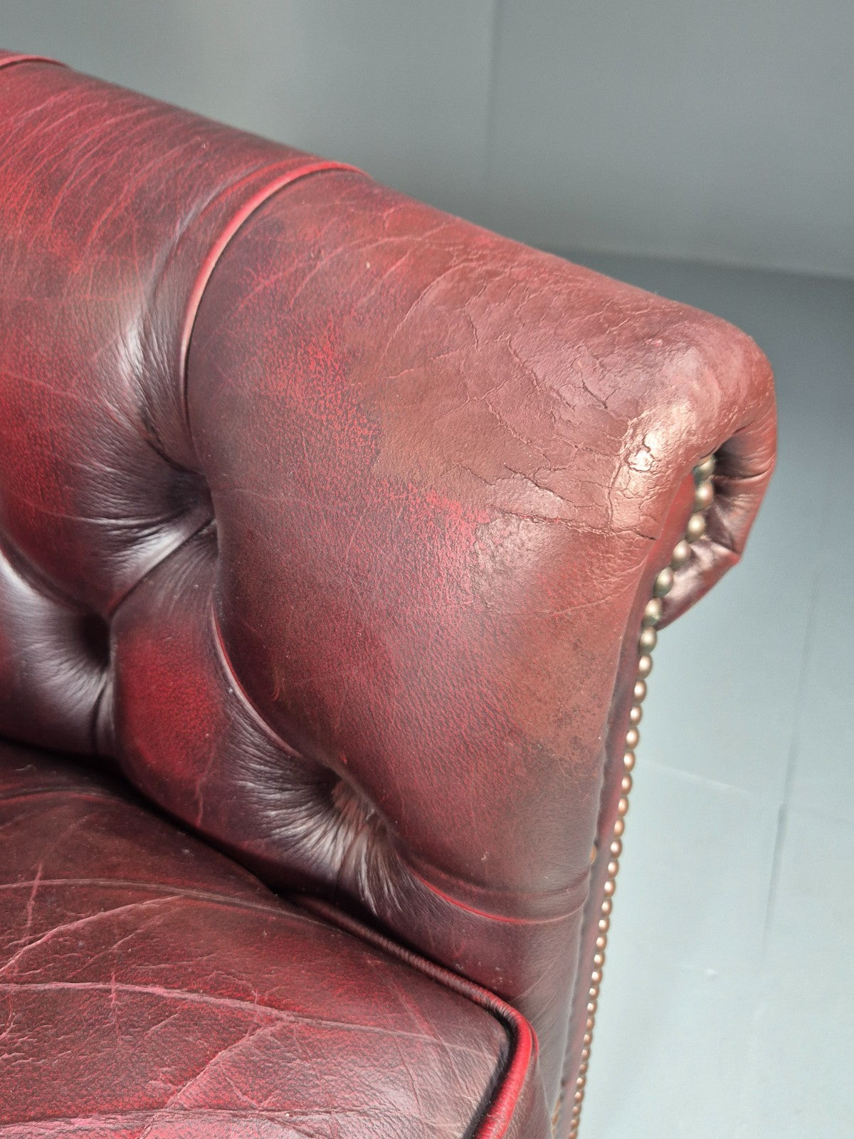 Leather Club Chair Danish Vintage Oxblood Buttoned 1980s Repro EB10756 VLEA17