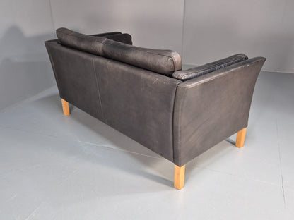 2 Seat Sofa Vintage Danish Black Leather 1970s Retro MId Century EB10112 M2SS13