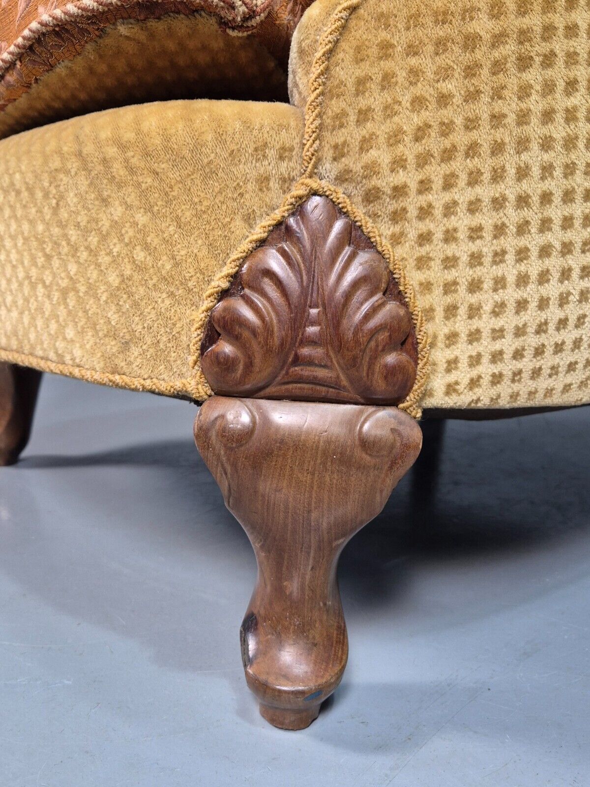 Antique Danish Gold Cotton & Mahogany Armchair EB8053 VCLO - UKDK FURNITURE