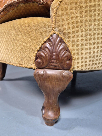 Antique Danish Gold Cotton & Mahogany Armchair EB8053 VCLO - UKDK FURNITURE