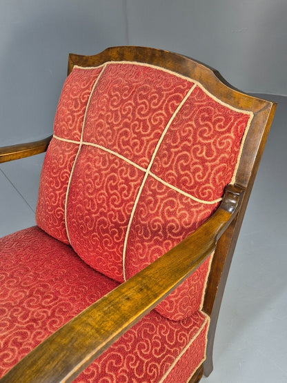 Vintage Danish Lounge Chair Red Moquette Beech Frame 1920s Antique EB8939 VCLO - UKDK FURNITURE