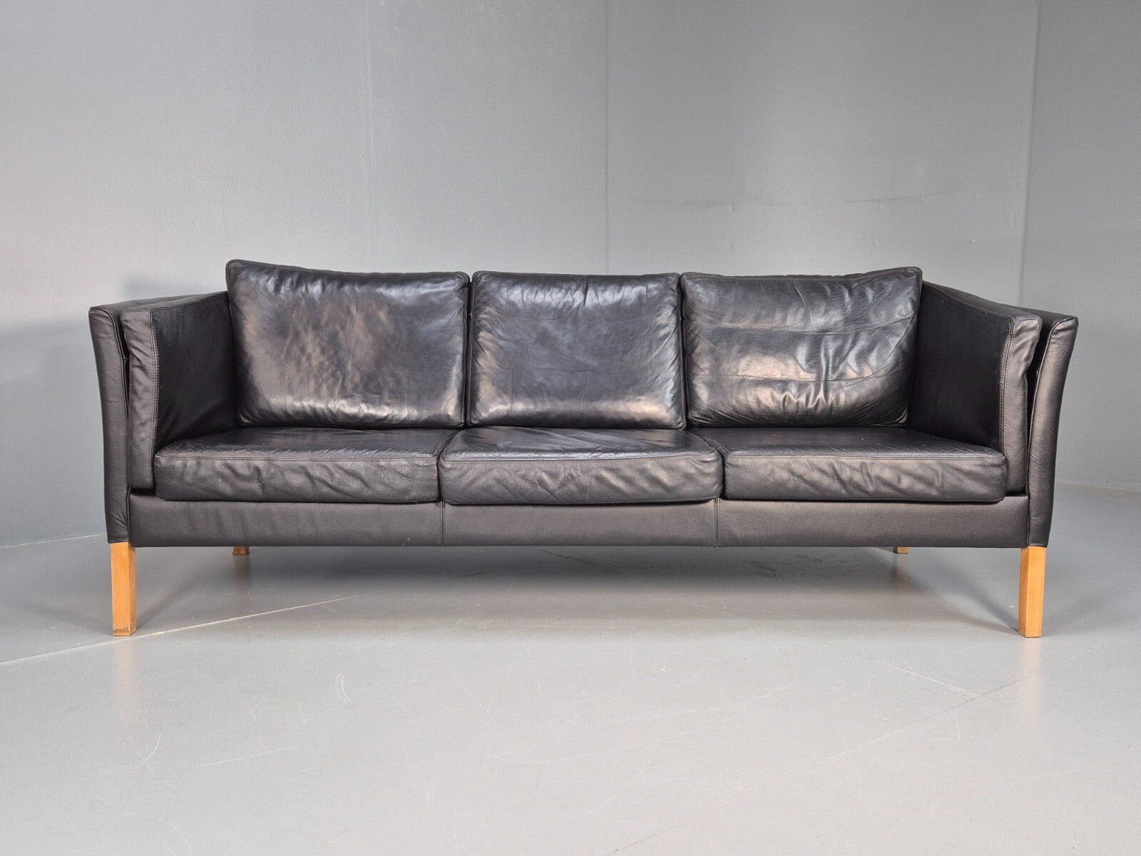 Vintage Danish 3 Seat Black Leather Sofa Modern Design MCM Retro EB9063 M3SS - UKDK FURNITURE