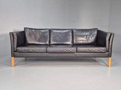 Vintage Danish 3 Seat Black Leather Sofa Modern Design MCM Retro EB9063 M3SS - UKDK FURNITURE