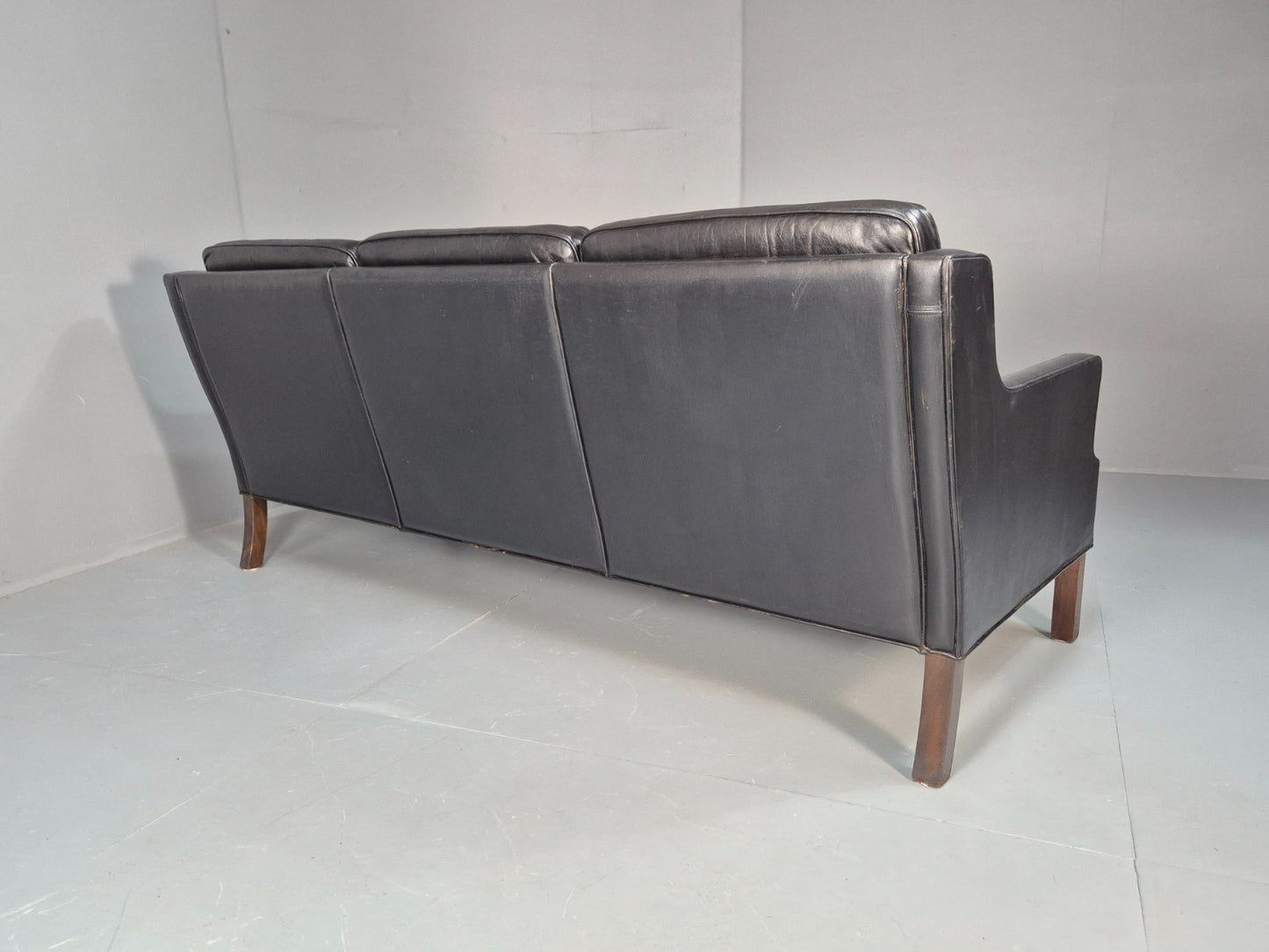 Vintage Three Seat Sofa Black Leather Danish 1960s Mid Century EB10208 M3SS13