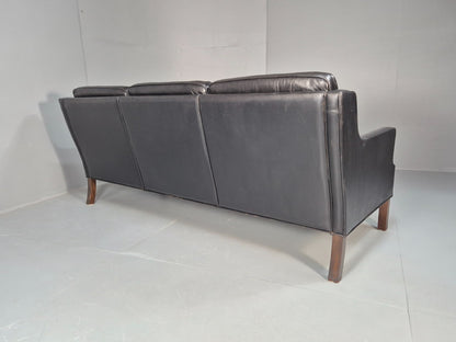 Vintage Three Seat Sofa Black Leather Danish 1960s Mid Century EB10208 M3SS13
