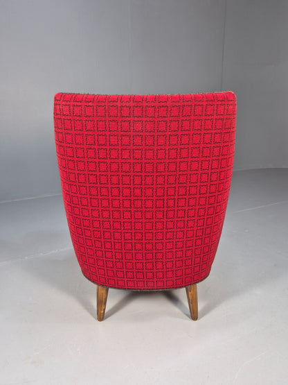 Vintage Danish 1950s Tub Chair Teak Arms Original Cloth Retro MCM EB9624 MNOR - UKDK FURNITURE