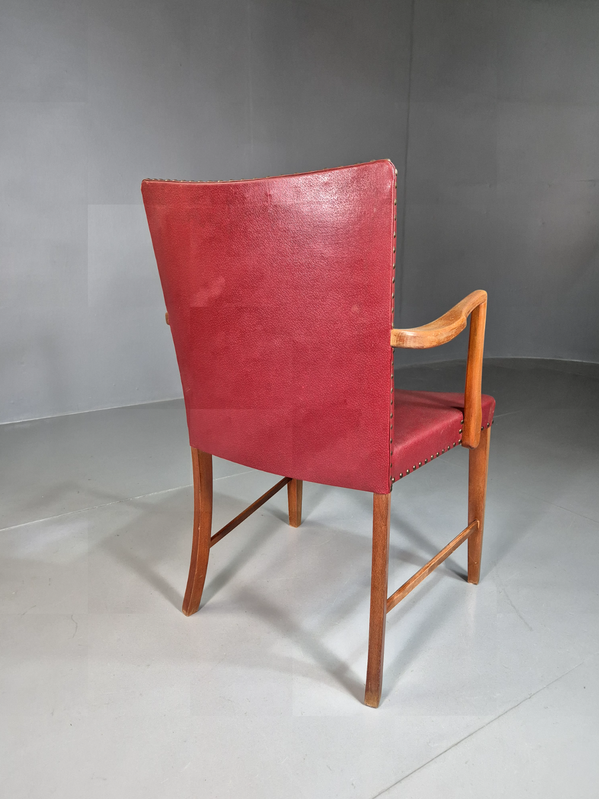 Vintage Elbow Chair Beech Frame Red Vinyl 1950s Retro MCM EB7329 MDIN5