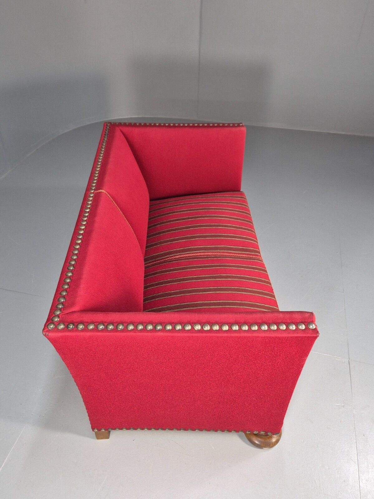 Vintage Danish 2 Seat Sofa Red Wool Oak Bun Feet Antique 1920s EB8940 M2SS - UKDK FURNITURE