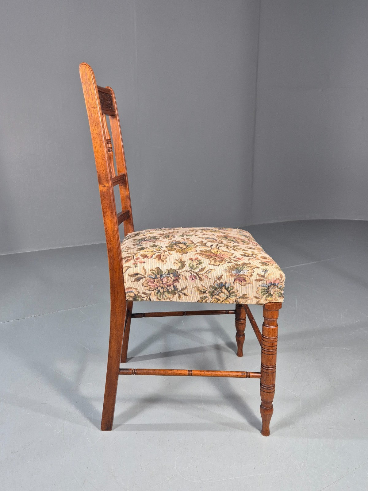 Edwardian Dining Chair Oak Frame Jacobean Revival Floral   EB11222 VDIN5