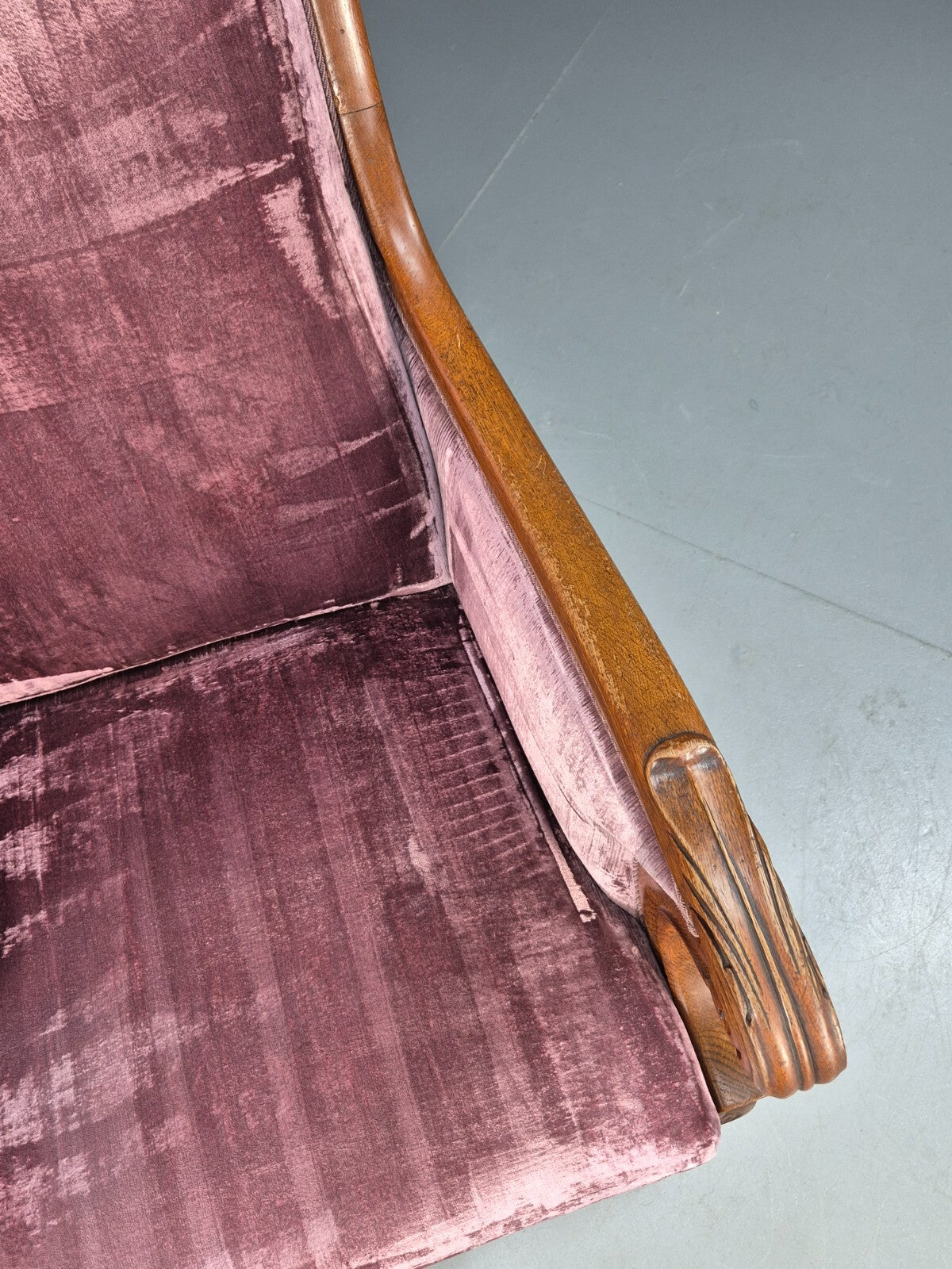 Vintage Danish Empire Chair Carved Oak Frame Purple Velvet Antique EB9616 VCAR - UKDK FURNITURE