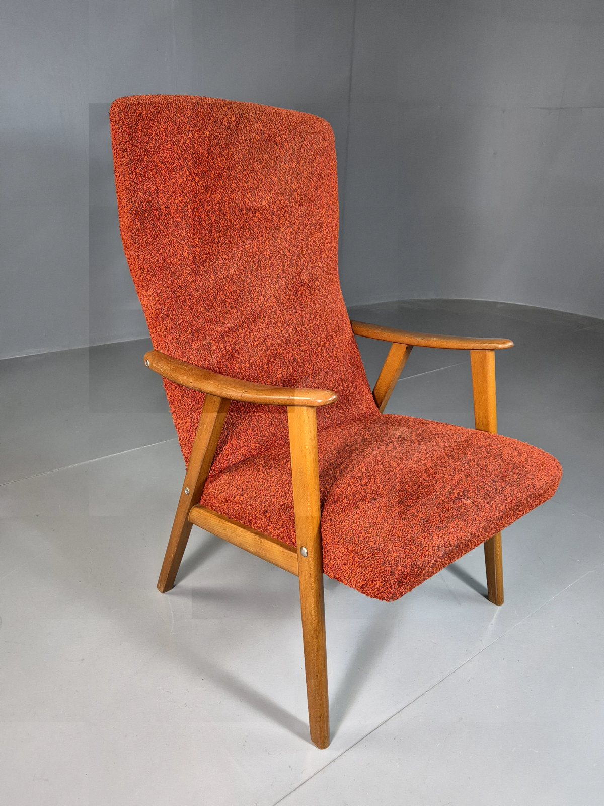 Vintage Swedish Lounge Chair Orange Beech Wood Frame Retro 1960s MCM EB7244 MNOR6