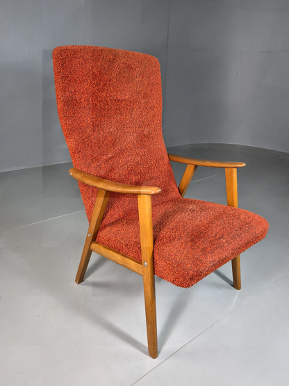 Vintage Swedish Lounge Chair Orange Beech Wood Frame Retro 1960s MCM EB7244 MNOR6