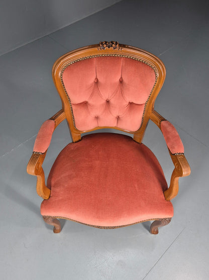 Vintage Rococo Lounge Chair Danish 1970s Reproduction Salmon Pink EB10986 VCLO2