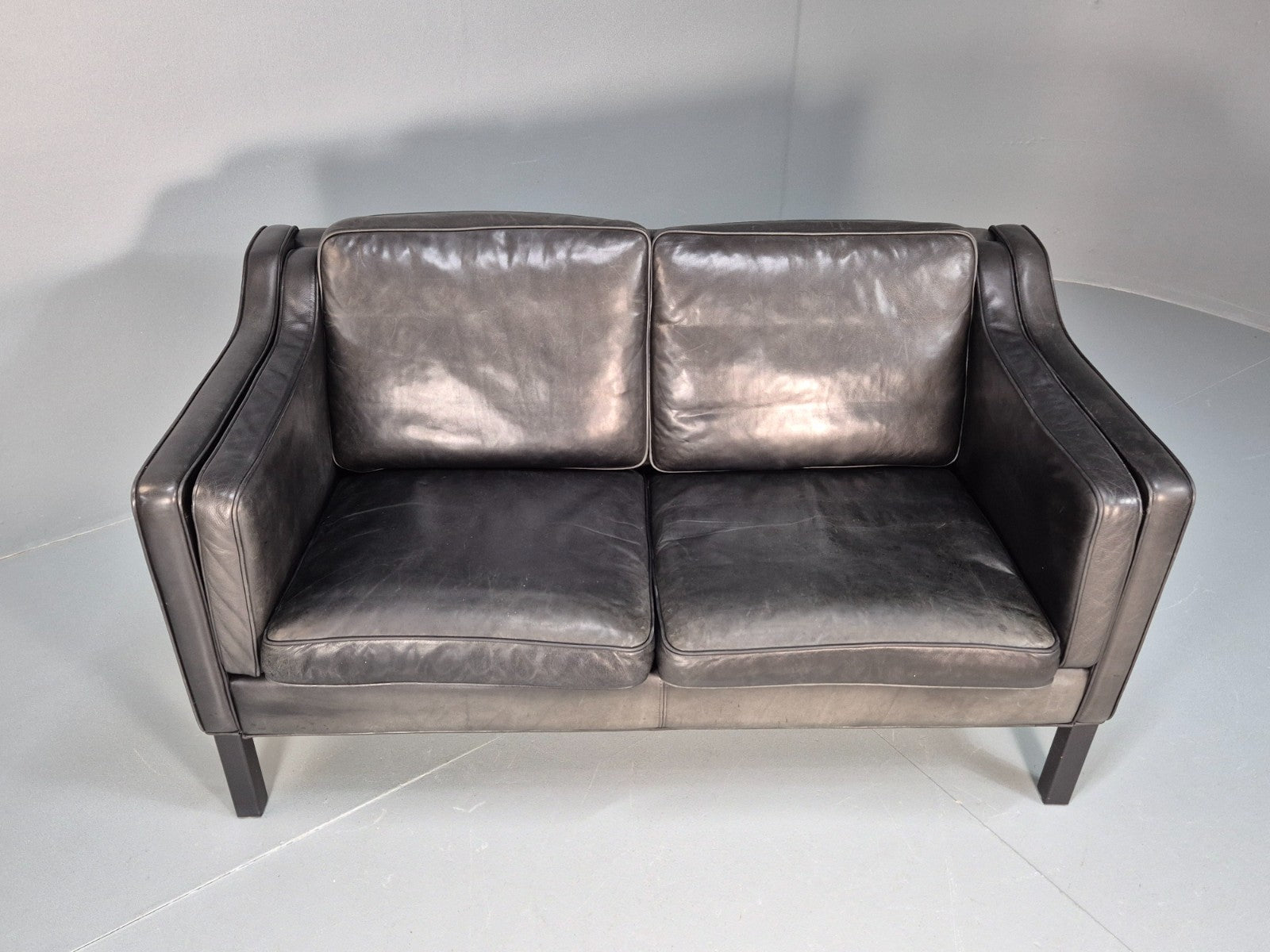 Vintage Stouby Eva Two Seater Sofa Black Leather Mogensen 1980 EB10111 M2SS4