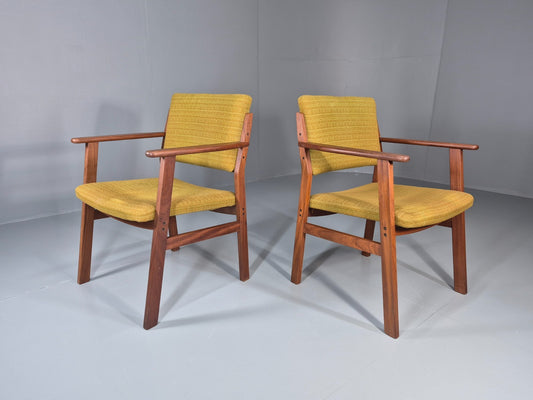 2 Danish Desk Chairs Teak Framed Original Wool Upholstery 1960s MCM EB11335 MDIN0