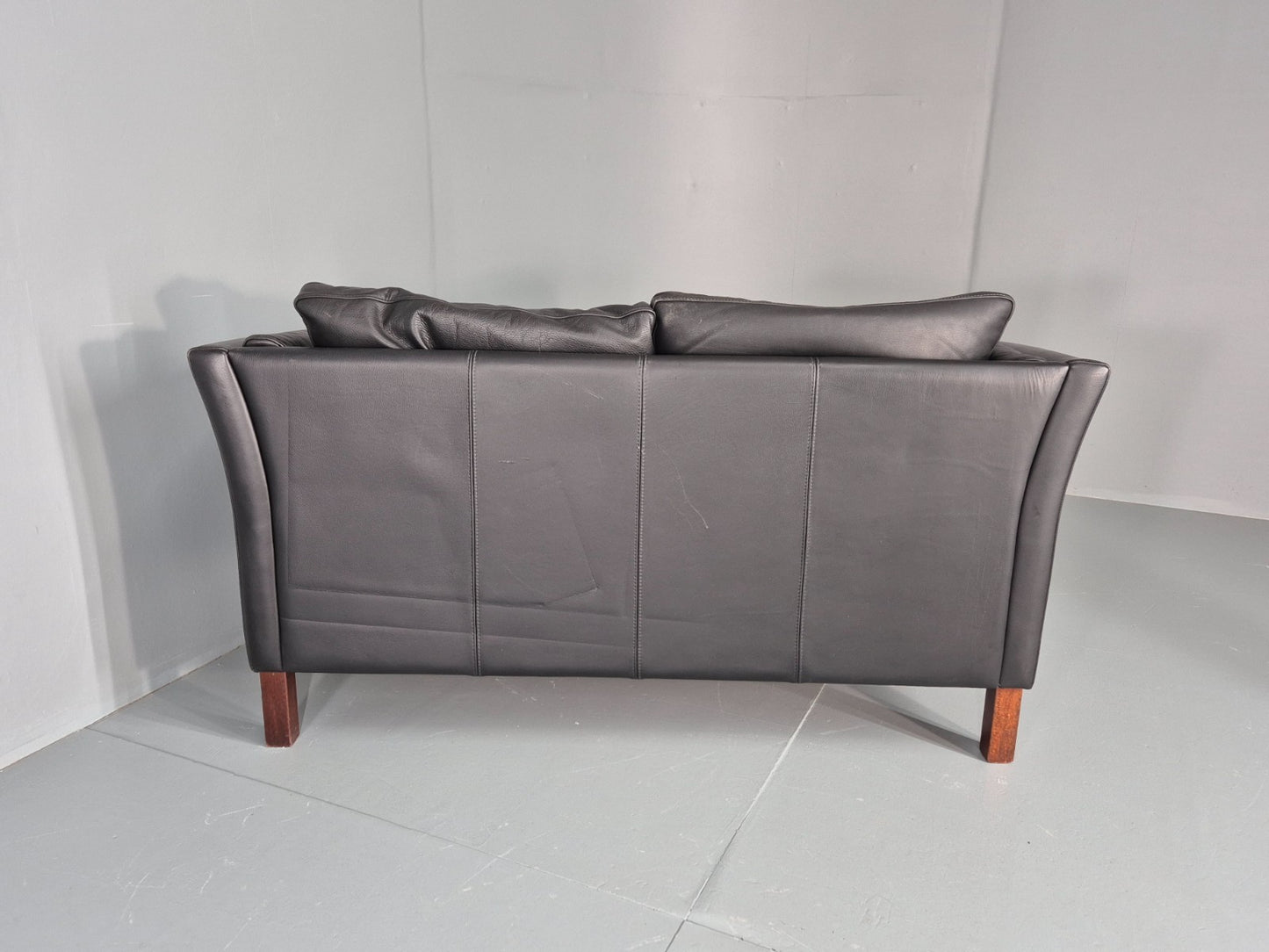 Vintage 2 Seat Sofa Danish Black Leather Mid Century Retro 1980s EB10473 M2SS16