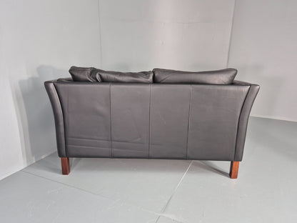 Vintage 2 Seat Sofa Danish Black Leather Mid Century Retro 1980s EB10473 M2SS16