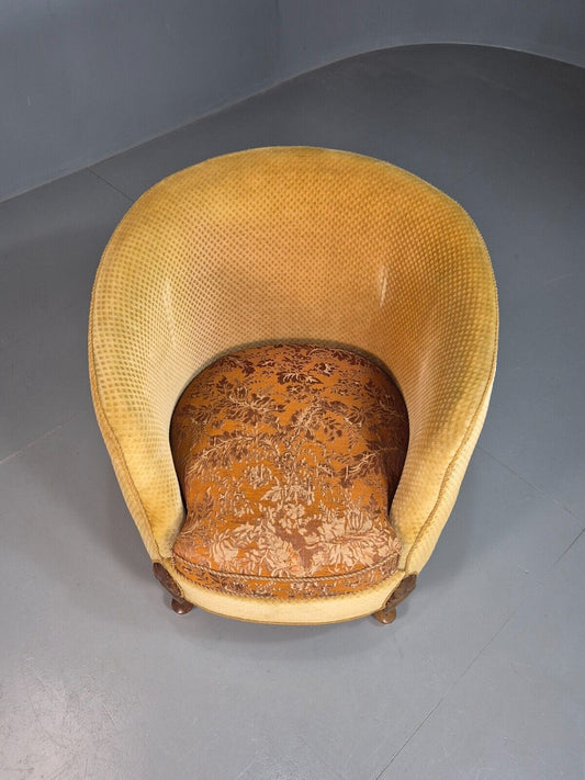 Antique Danish Gold Tub Chair Art Deco Carved Mahogany Feet EB8052 VCLO - UKDK FURNITURE