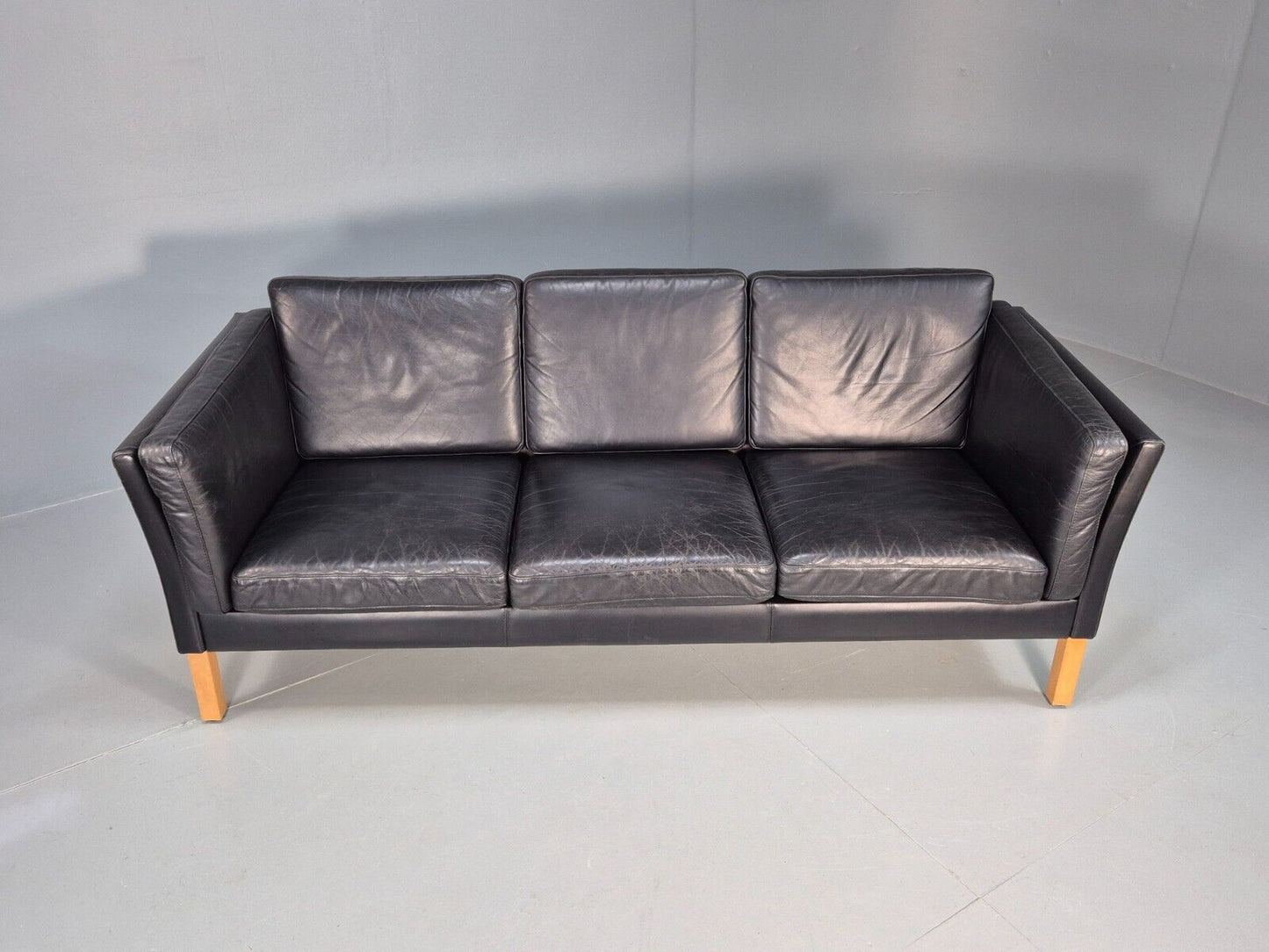 Vintage Danish 3 Seat Sofa Black Leather Mid Century Shape Retro MCMEB2838 M3SS - UKDK FURNITURE