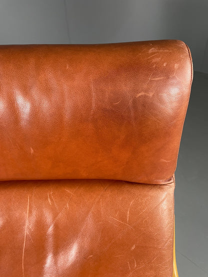 Vintage Danish Lounge Chair Brown Leather Bentwood Stouby Retro MCM EB6648 MBEN5