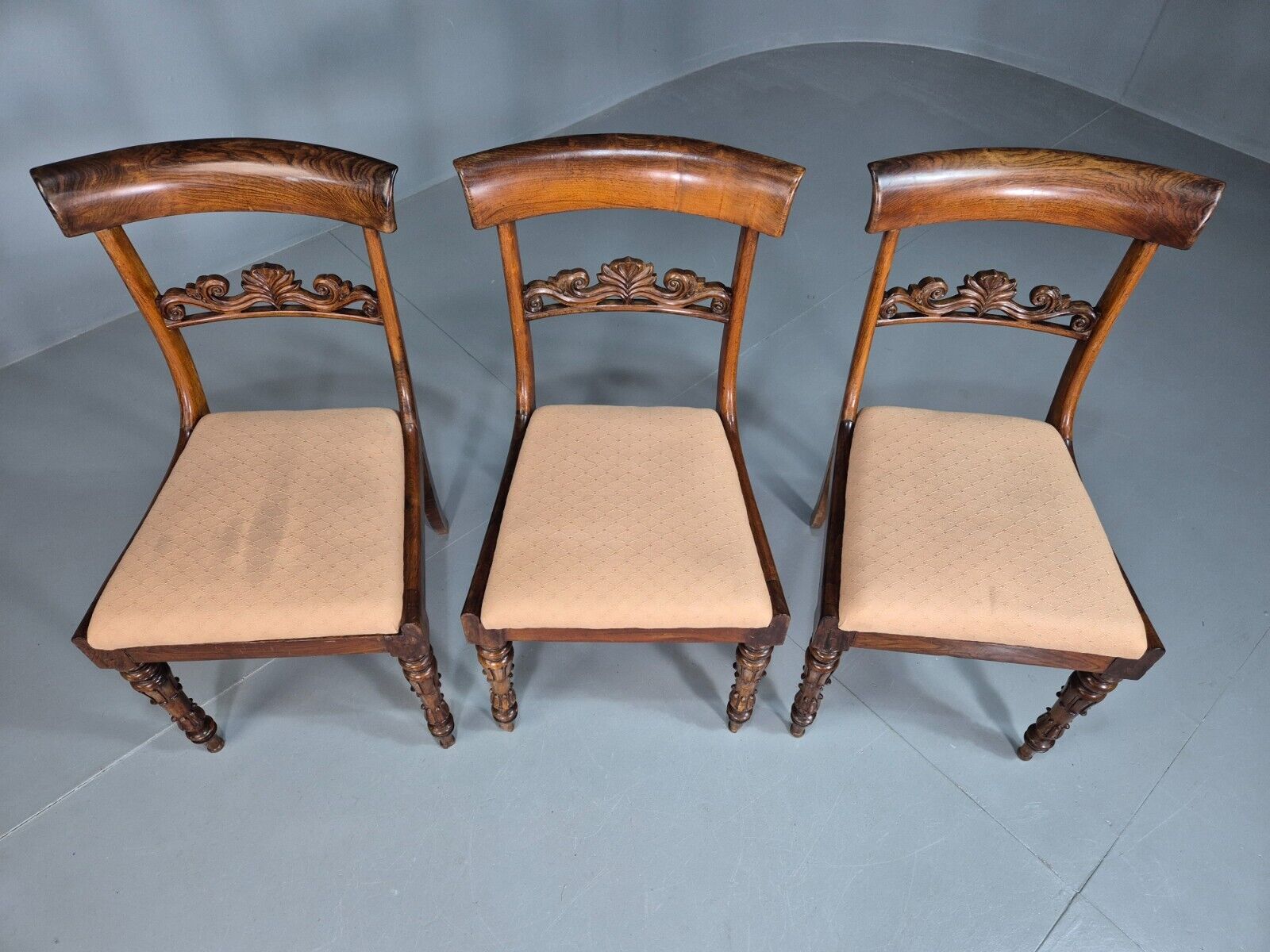 3 Vintage Dining Chairs Mahogany Frame Victorian Antique EB7814 VDIN - UKDK FURNITURE