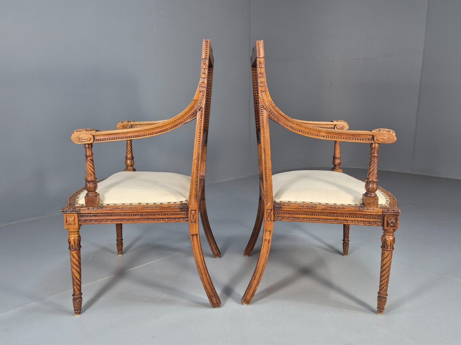 2 Vintage Danish Lounge Chairs Rattan Walnut Louis XVI Style Antique EB8995 VBER - UKDK FURNITURE