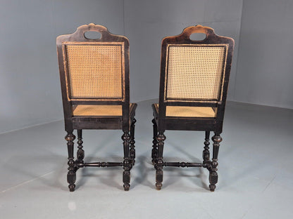 2 Vintage Dining Chairs Bergere Ebonised Aesthetic Movement Antique EB7975 VBER - UKDK FURNITURE