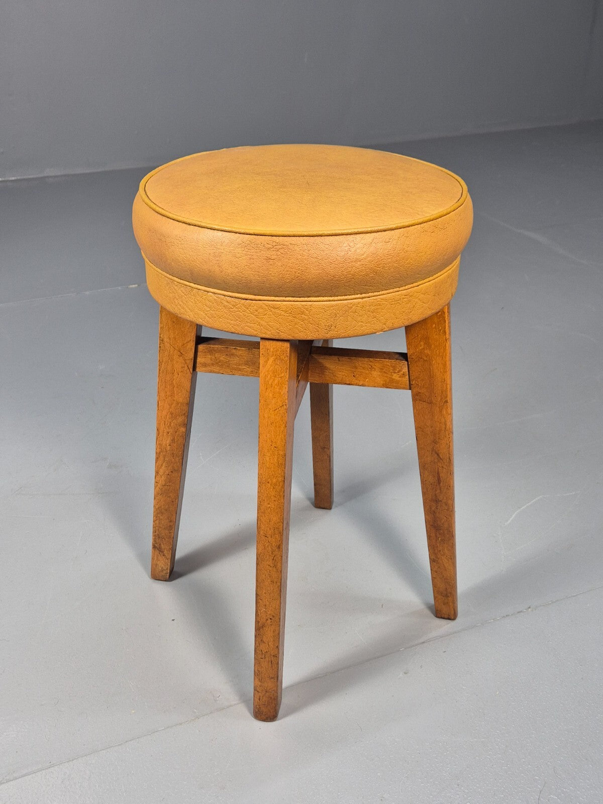 Vintage Mustard Vinyl Stool 1950s Mid Century EB9493 MFOO - UKDK FURNITURE