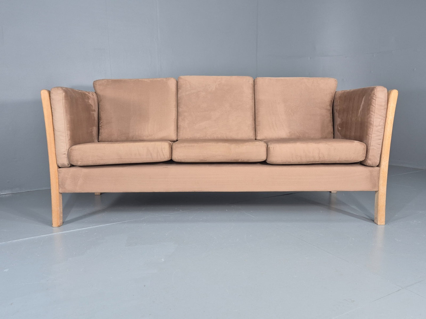 Vintage 3 Seat Sofa Danish Design Faux Suede Upholstery 1980s Retro EB10539 M3SS5