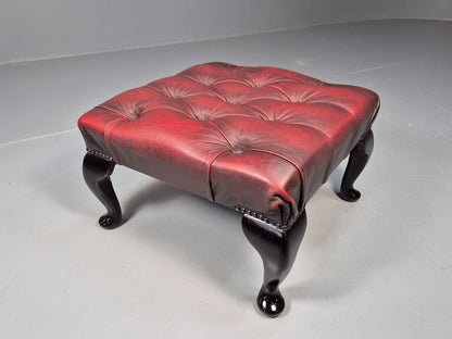 Vintage Red Leather Chesterfield Queen Anne Style Footstool Retro EB9389 VWOO - UKDK FURNITURE