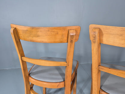 3 1960s Kitchen Chairs Beech Frame Grey Vinyl Seats Retro EB11475 MDIN12