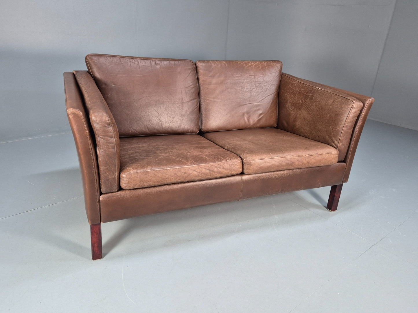 Vintage Danish Two Seater Sofa Brown Leather Mid Century Design 70s EB10070 M2SS1