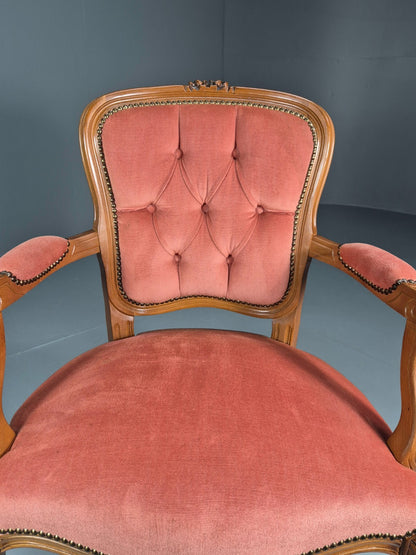 Vintage Rococo Lounge Chair Danish 1970s Reproduction Salmon Pink EB10986 VCLO9