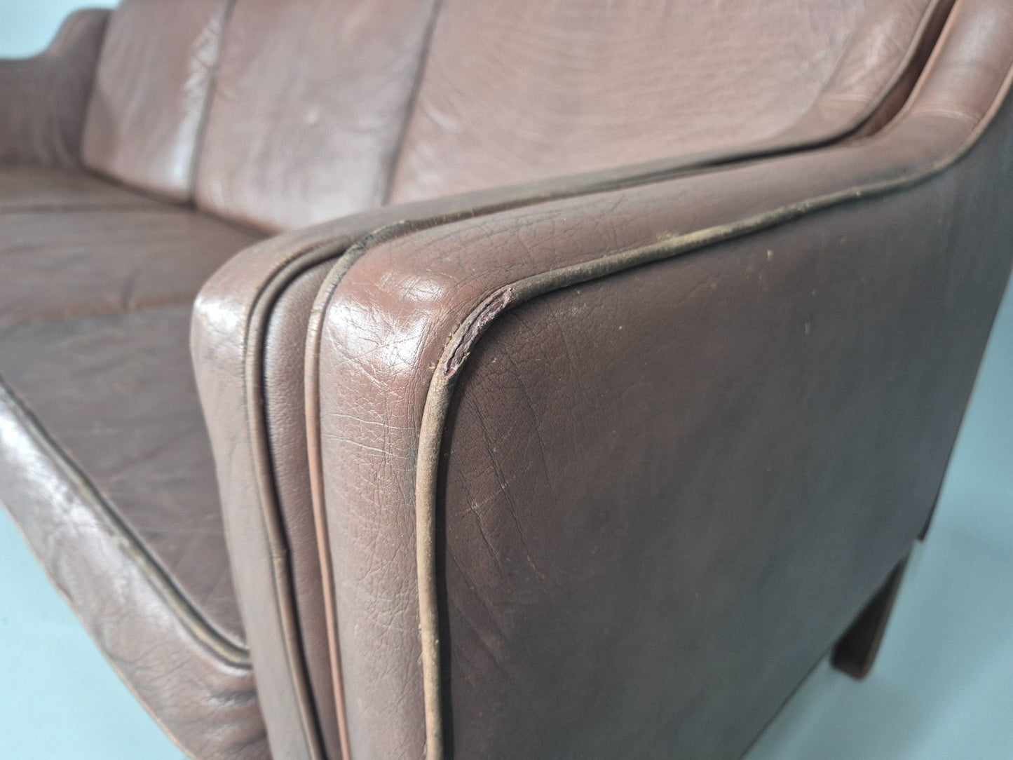 3 Seater Leather Sofa Vintage Mid Century Mogensen Shape 1970 Retro EB11356 M3SS9