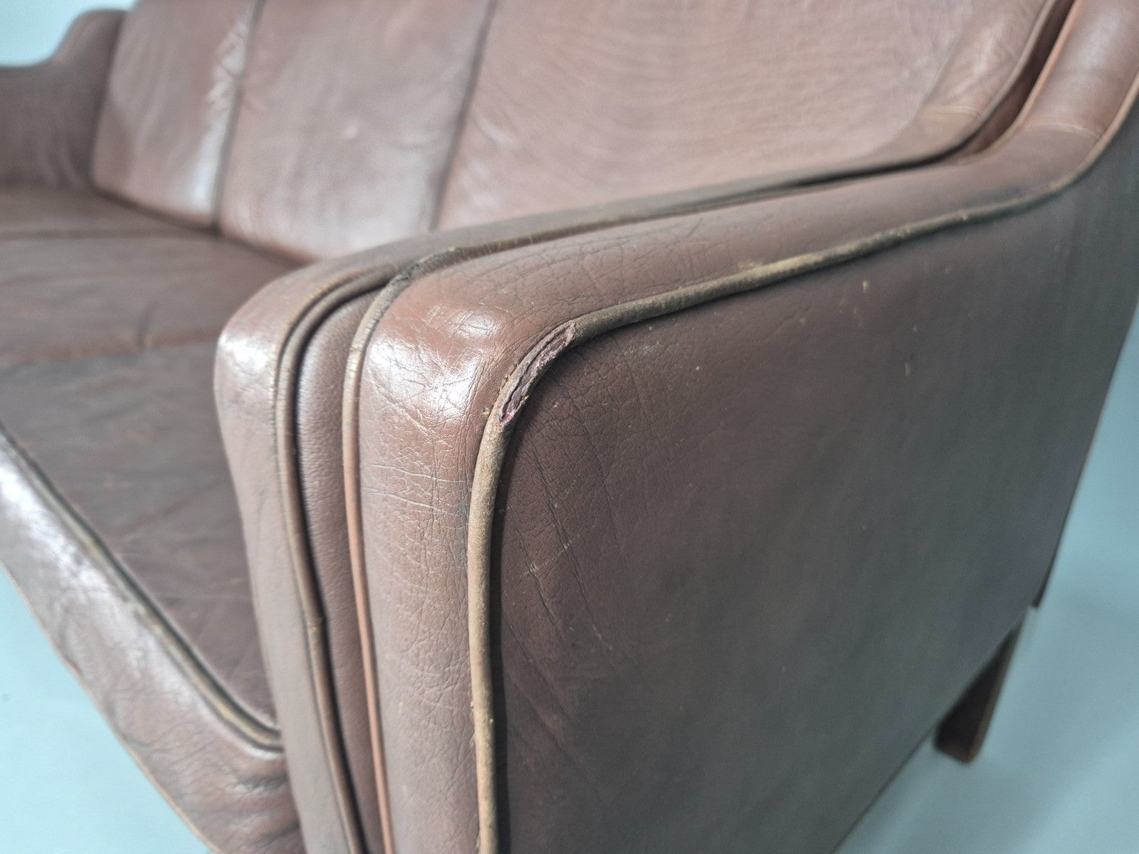 3 Seater Leather Sofa Vintage Mid Century Mogensen Shape 1970 Retro EB11356 M3SS9