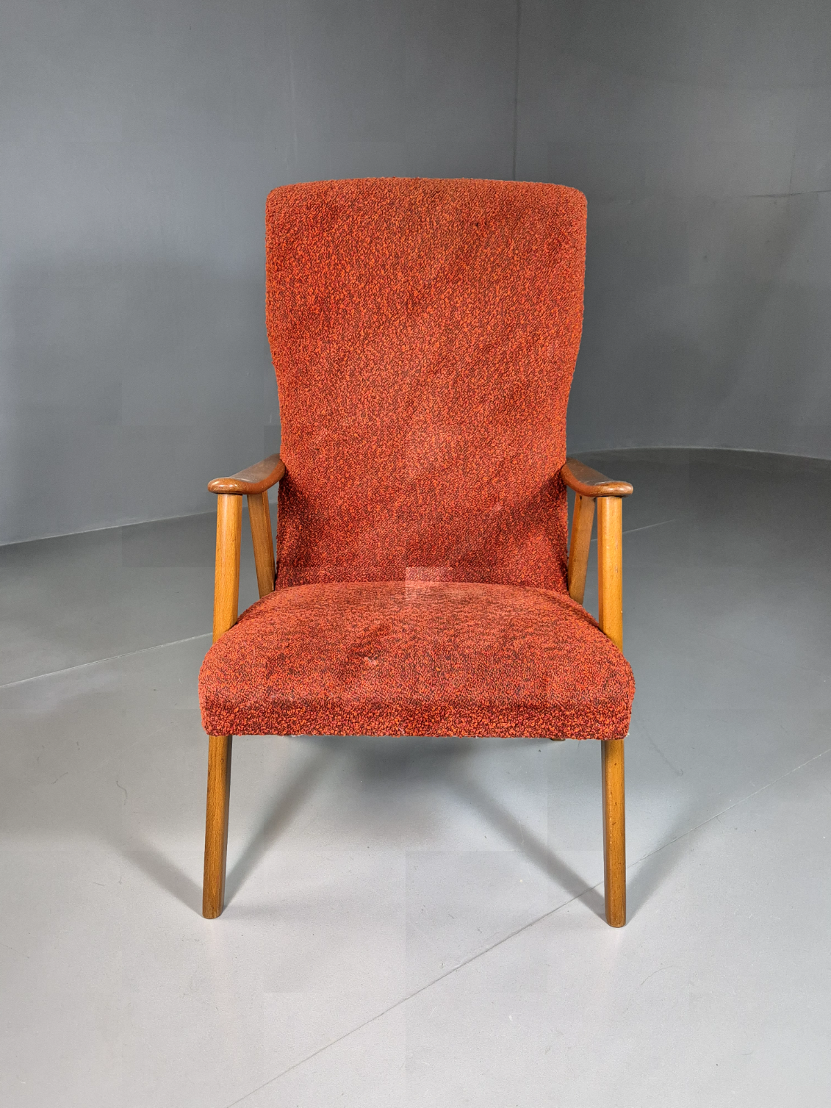 Vintage Swedish Lounge Chair Orange Beech Wood Frame Retro 1960s MCM EB7244 MNOR1