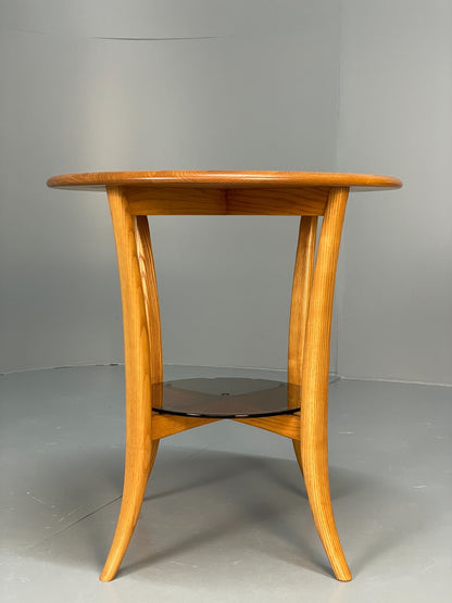 Vintage Ercol Side Table - Solid Blonde Elm Glass Magazine Rack EB10978 MWOO2