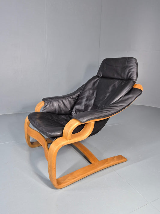 Skippers Apollo Leather Lounge Chair Bentwood Frame 1980s Retro MCM EB11290 MBEN0