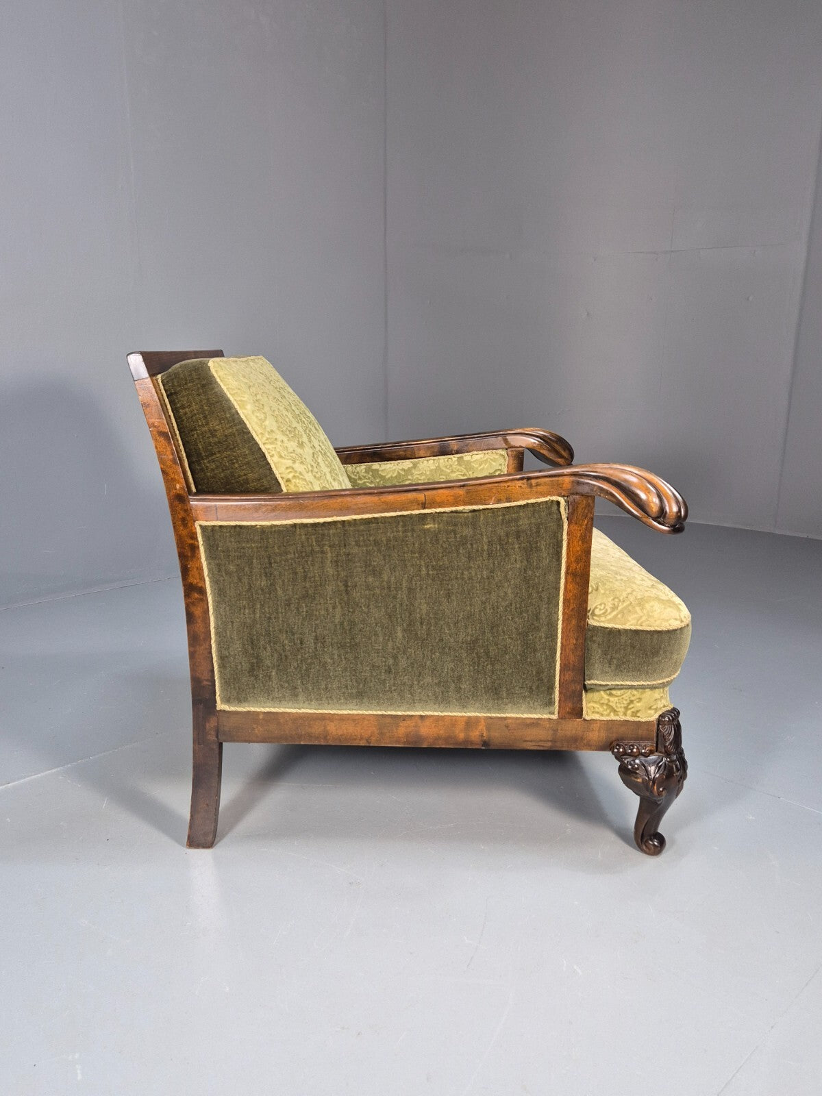 Vintage Danish Lounge Chair Antique Baroque Style Green Moquette EB9647 VCLO - UKDK FURNITURE