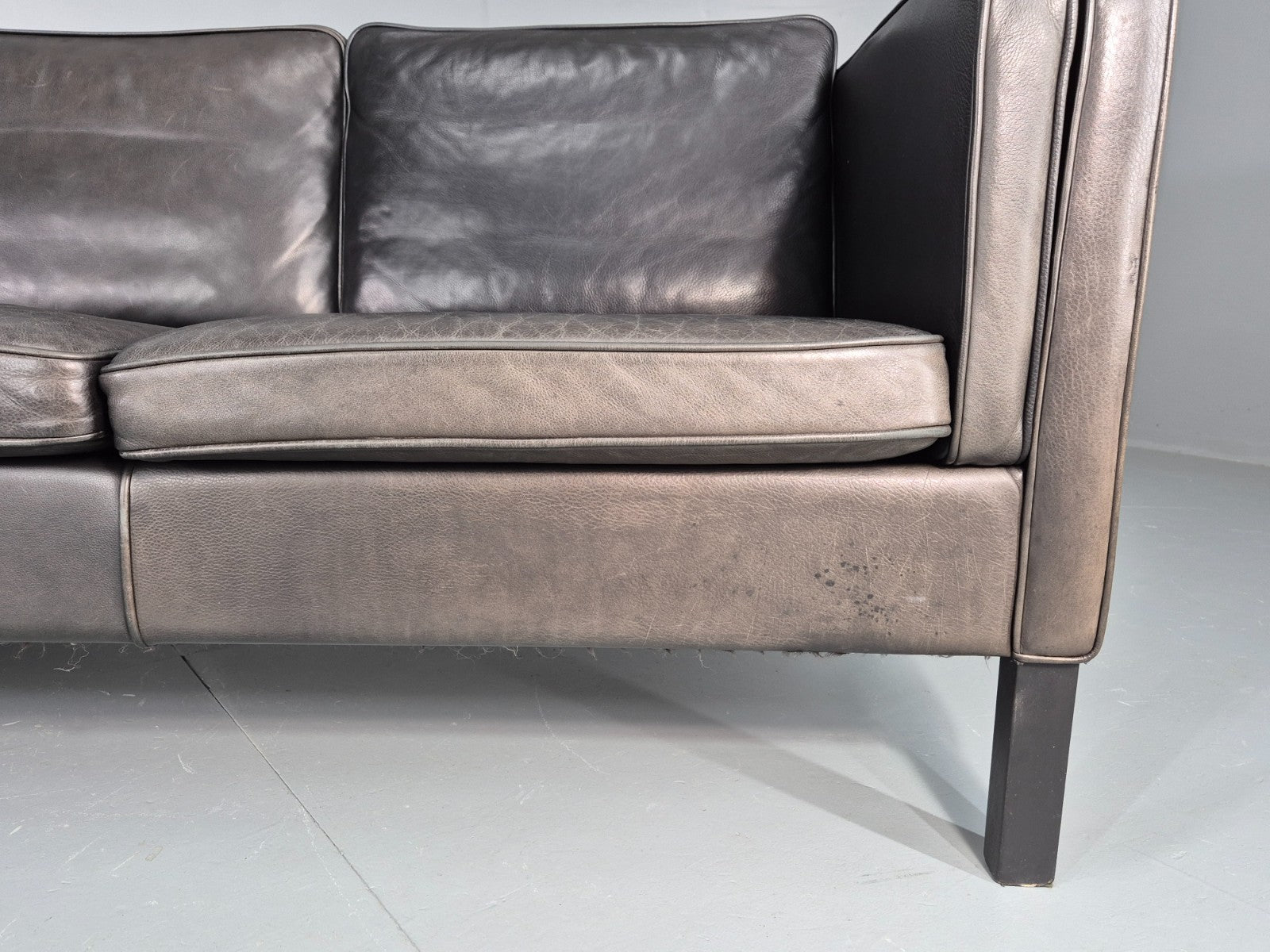 Vintage Danish 3 Seater Black Leather Sofa 1970s Retro Mid Century EB11923 M3SS9
