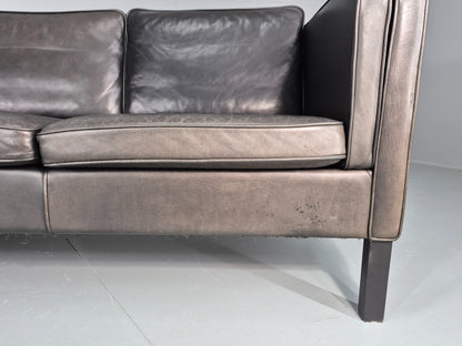 Vintage Danish 3 Seater Black Leather Sofa 1970s Retro Mid Century EB11923 M3SS9