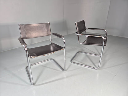 2 Leather and Chrome Elbow Chair Bauhaus Style Vintage 1980s Retro EB11214 MNOR16